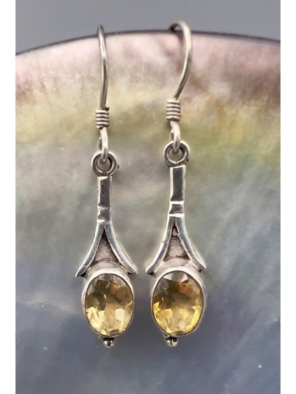 Vintage Citrine & Sterling Silver Dangle Earrings